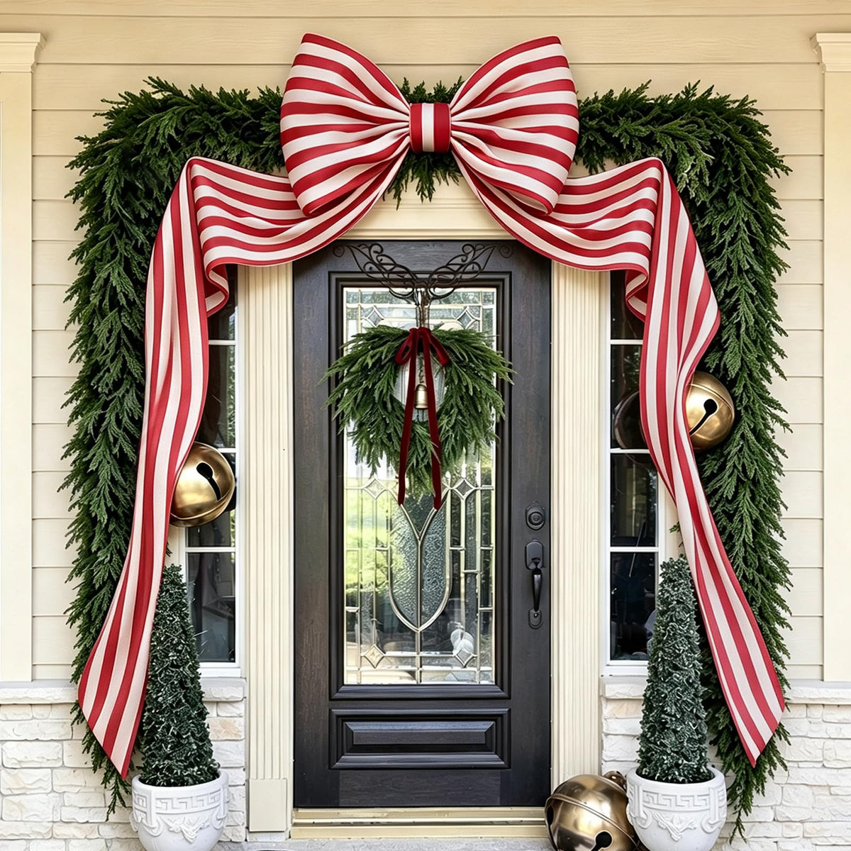Zesua Giant Holiday Bow, 6.5 Feet, Red and White Striped