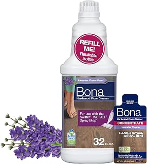 Bona Hardwood Floor Cleaner Bottle for use with Swiffer WETJET Spray Mop, Lavender Thyme Scent, makes 64 Fl Oz - Includes Filled Bottle + Concentrate Refill for Wood Floor Cleaning