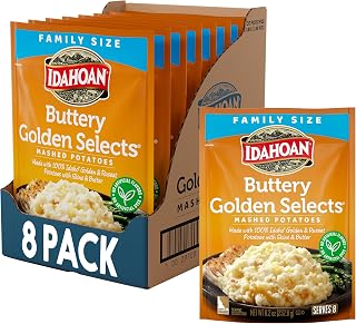 Idahoan Buttery Golden Selects Mashed Potatoes, Family Size, Naturally Gluten-Free, 100% Real Idaho Potatoes, 8 Servings Per Bag, 8.2 Ounces (Pack of 8)