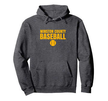 Winston County High School Baseball Pullover Hoodie by Winston County Yellow Jackets – Polyester, Grey, Model W2N4PDW4R2Y