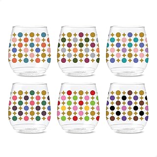 TOSSWARE POP 14oz Vino Designer Series - Shapes 3, SET OF 6, Premium Quality, Recyclable, Unbreakable & Crystal Clear Plastic Printed Glasses