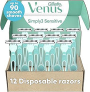 Venus Simply 3 Sensitive Disposable Razors, 12 Count