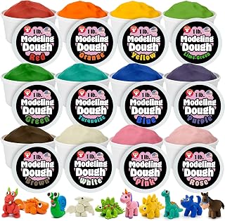 Hygloss Play Modeling Dough for Kids, 12 Assorted Colors, 1lb, Unscented