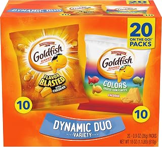 Goldfish Dynamic Duo Variety Pack, Colors Cheddar & Flavor Blasted Xtra Cheddar, Snack Packs, 20 Ct