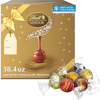 Lindt LINDOR Assorted Chocolate Candy Truffles Gift Box, 90 Count, 38.4 oz.