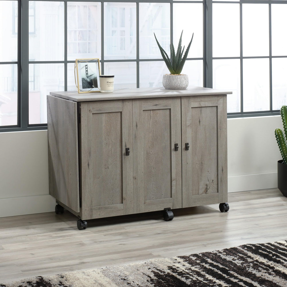 Craft Cart Storage Cabinet by Sauder – L: 40.08" x W: 19.45" x H: 28.5", Engineered Wood, Mystic Oak, Model 426136
