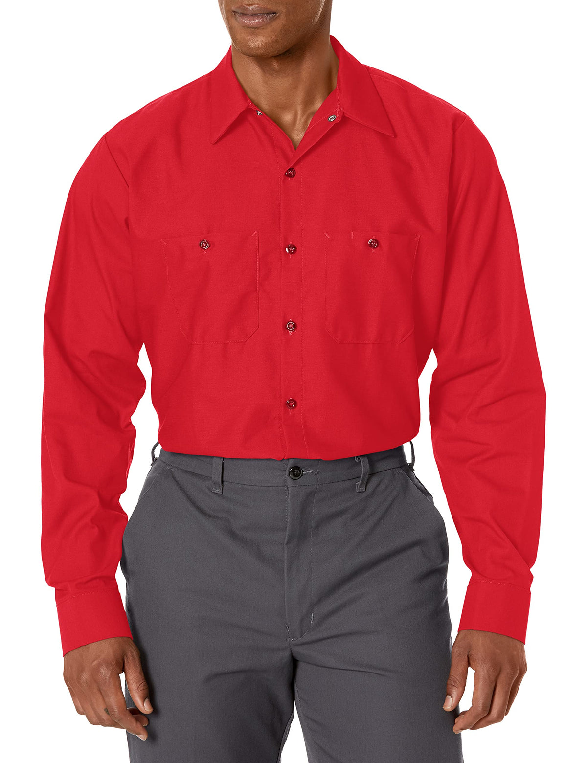 Long Sleeve Industrial Solid Work Shirt Red Medium - 5 Pack by Red Kap – Cotton, Red, Pack of 5, Model SP14