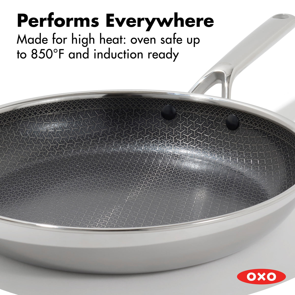Hybrid 12” Nonstick Stainless Steel Frying Pan by OXO – 12" Frying Pan Skillet, 4.0 cups, Ceramic, Stainless Steel, Model CC010463-001