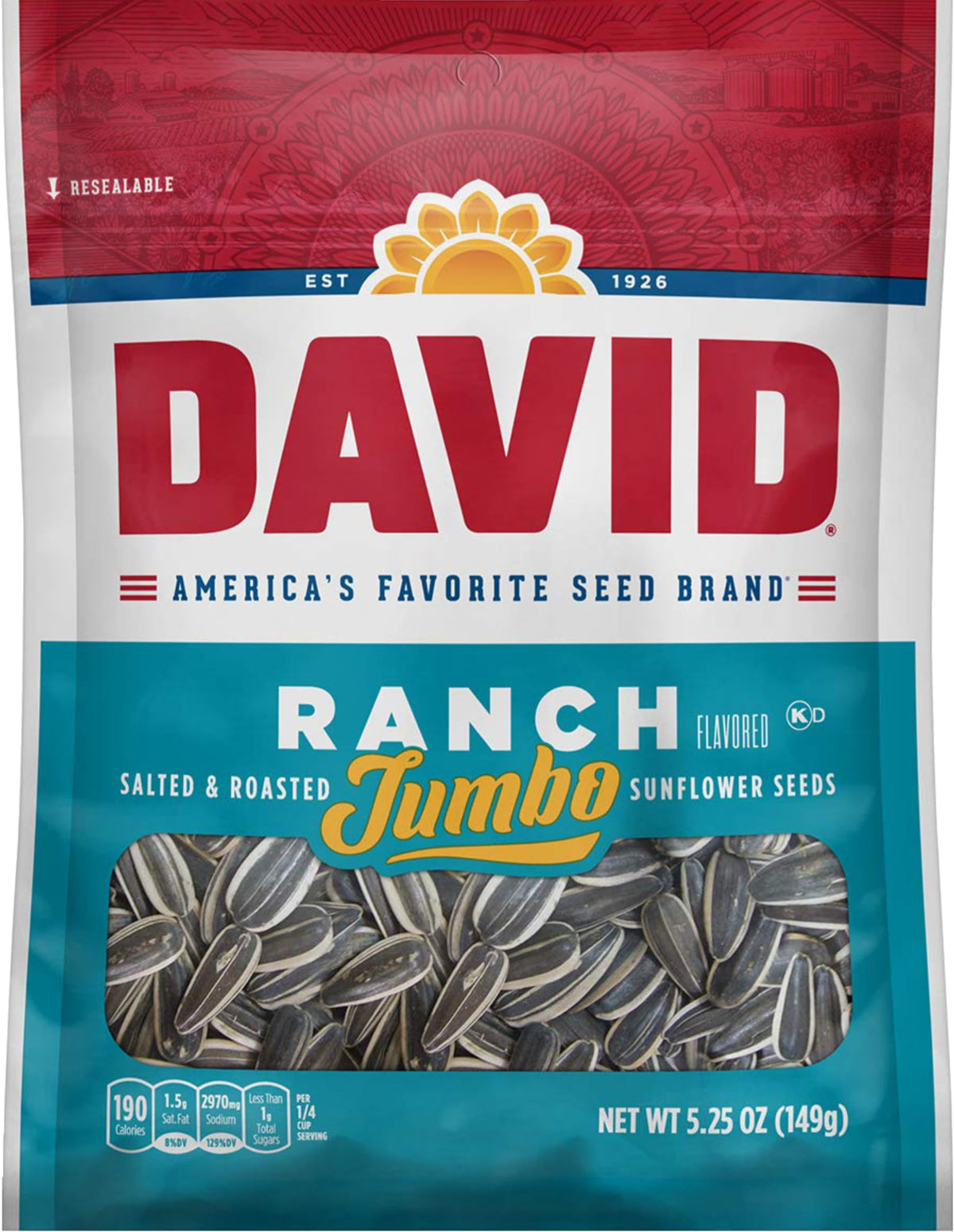 David Ranch,Salted / 5.25 Ounce (Pack of 2) / Tan, Black Sunflower Seeds