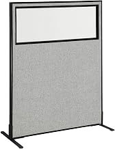 Global Industrial 48-1/4"W x 60" H Freestanding Office Partition Panel with Partial Window, Gray