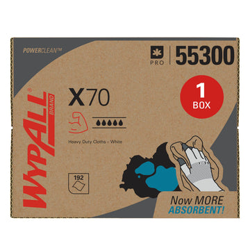 WypAll PowerClean X70 Medium Duty Cloths, Brag Box, 192 Towels (55300)