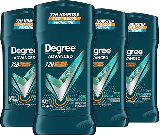 Degree Men Advanced Antiperspirant Deodorant Stick Ice Eucalyptus 4 Count 72-Hour Sweat and Odor Protection Deodorant for Men with Body Heat Activated Technology 2.7 oz