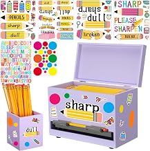 Classroom Wooden Pencil Dispenser Kit with Sharp Dull Labels,Light Purple