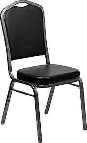Flash Furniture Hercules Crown Back Stackable Banquet Chair, Silver, 4-Pack | Silver Vein Frame, Vinyl Upholstery