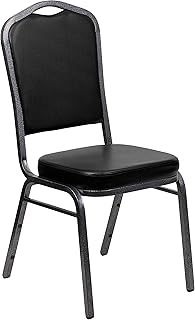 Flash Furniture Hercules Crown Back Stackable Banquet Chair, Silver, 4-Pack | Silver Vein Frame, Vinyl Upholstery