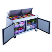 DSP60-24M-S2 14.3 cu. ft. 2-Door Commercial Food Prep Table Refrigerator with Mega Top by Dukers – 14.3 cubic_feet, Model 24 1/6 pan containers, 2 wire shelves, power cord