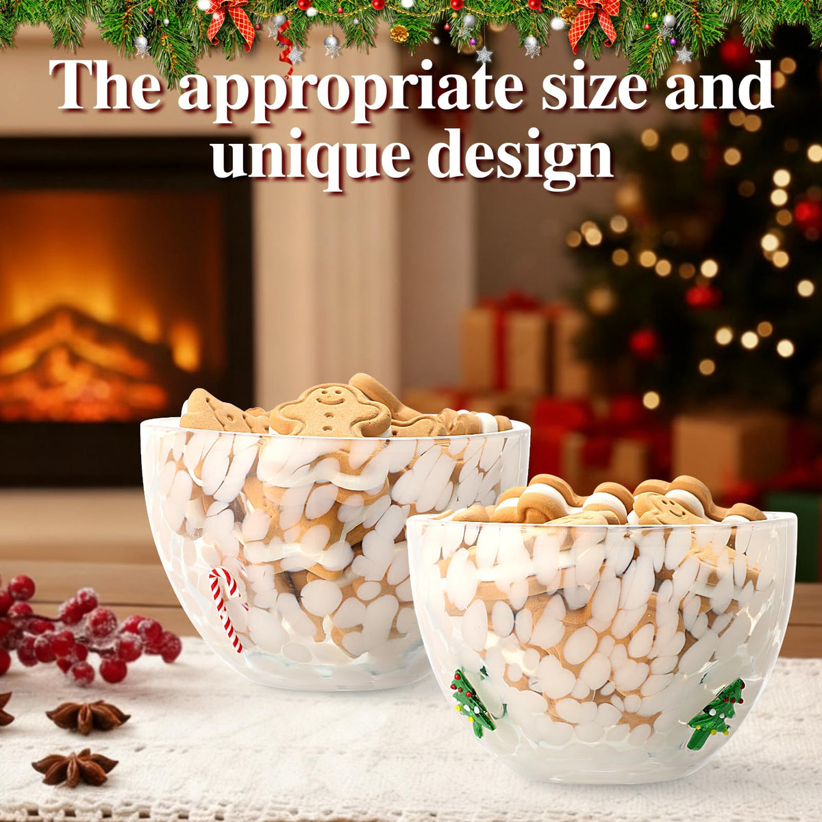 FoldTier Glass Candy Bowls, 14 Ounces, Set of 2, Christmas Tree and Candy Cane