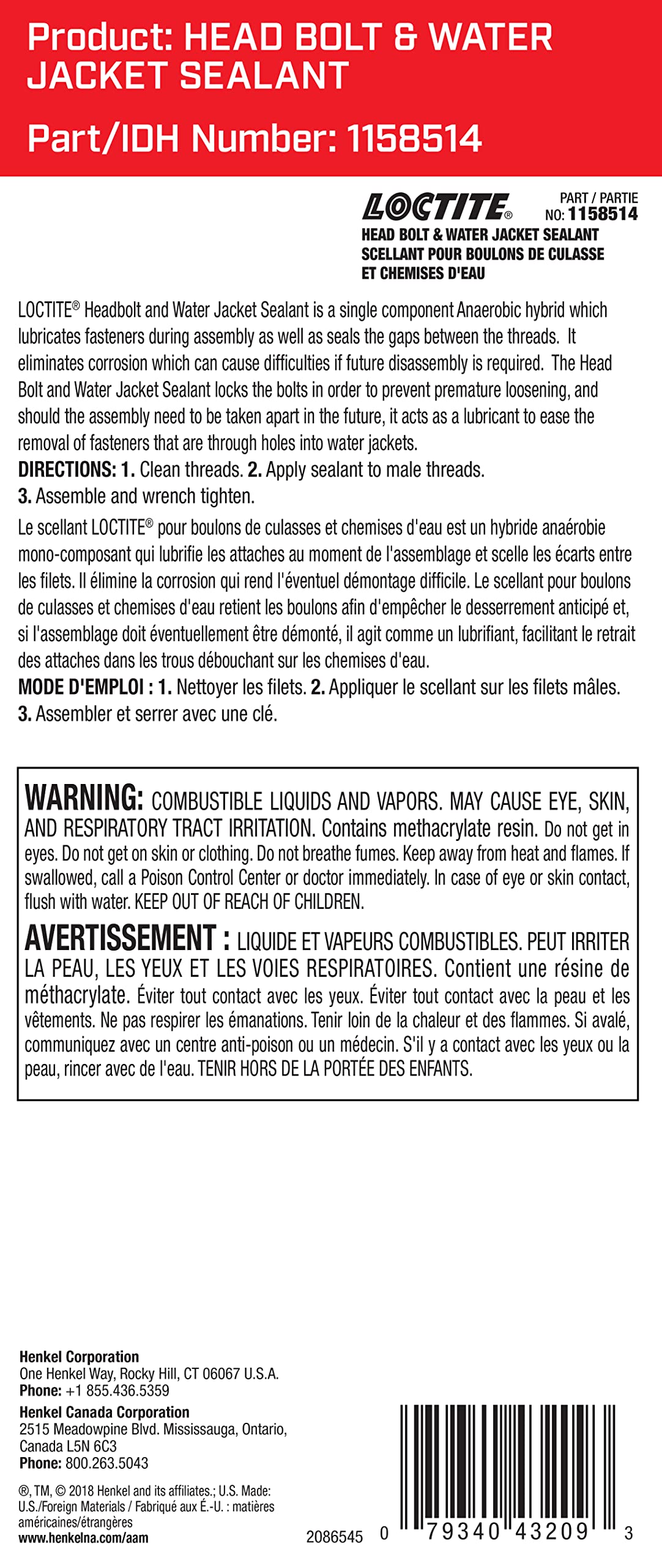 Head Bolt and Water Jacket Sealant by Loctite – 50 Milliliter, Anaerobic, Red, Model 1158514