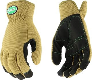 Scotts Men's High-Dexterity Synthetic Leather Palm Work Glove, Touchscreen Technologies, Reinforced Thumb Saddle, Abrasion Resistant, Tan/Black, Large (SC86111/L)