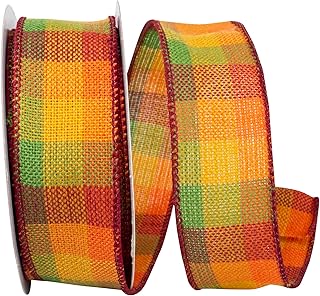 Reliant Ribbon 92690W-001-09F Fall Check Comfort Wired Edge Ribbon, 1-1/2 Inch X 10 Yards, Multi