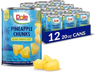 Pineapple Chunks in 100% Pineapple Juice with No Sugar Added - Dole Canned Fruit - 20 oz Cans - 12 Pack