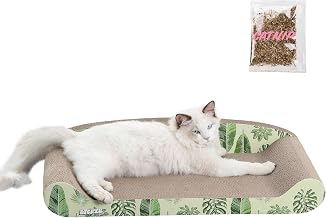CSR1004B Montego 27.5" Coastal Patterned Cardboard Lounge Bed Cat Scratcher with Catnip, Mint/Green
