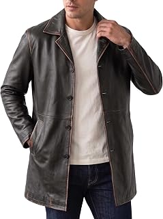 Men's Real Lambskin Leather Car Coat 3/4 Length Long Jacket