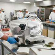 9' Gravity-Feed Meat Slicer by Global Solutions – 17" x 15" x 13", Stainless Steel, Model GS1600