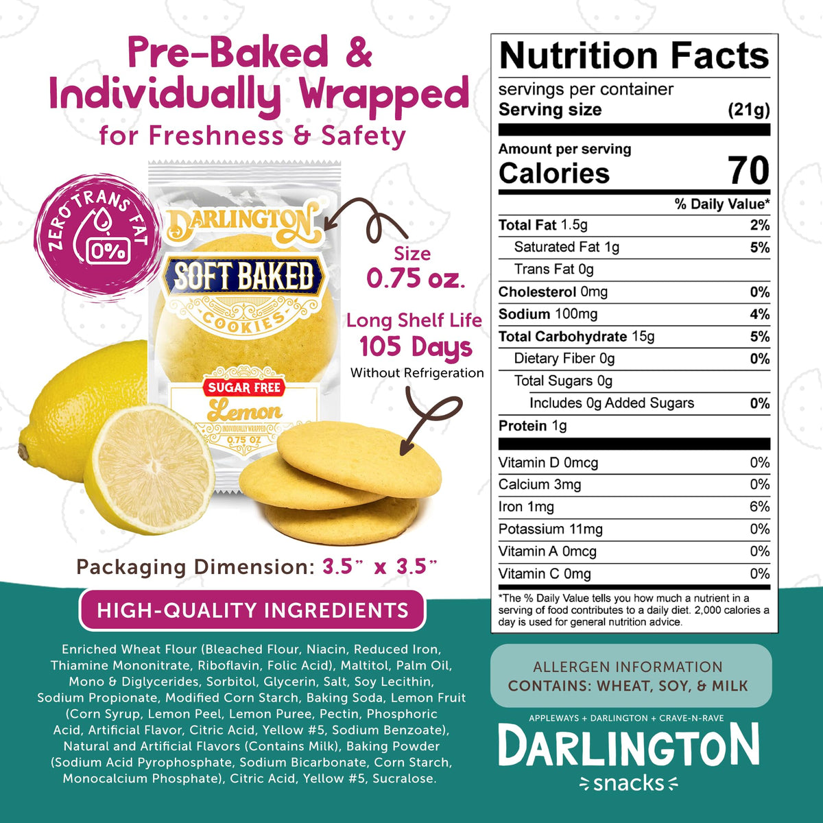 Darlington Snacks Lemon (Sugar-Free) / 0.75 Ounce (Pack of 106) / yellow Fruit