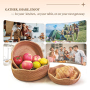 Oavostd Rattan Fruit Basket, Handwoven Wave Set, Natural