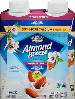 Almond Breeze Dairy Free Almondmilk, Unsweetened Vanilla, 8 Ounce , Pack of 4