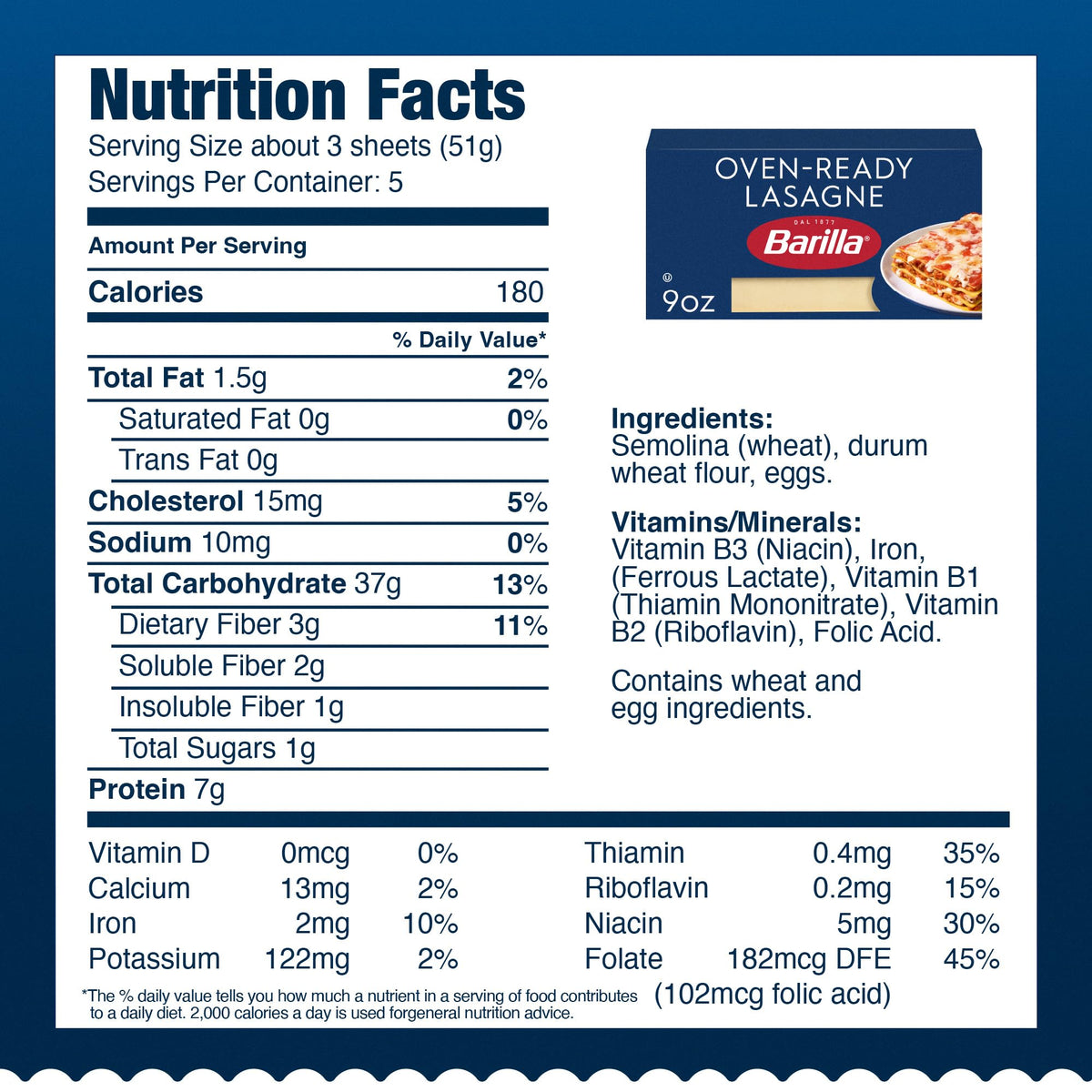 "Oven Ready" Lasagne Pasta by Barilla – 9 Ounce (Pack of 1), Model DCS-580