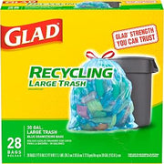 Glad Trash Bags, Large Drawstring Garbage Bags, 30 Gallon Blue Trash Bags for Large Kitchen Trash Can or Recycling, 28 Count - Packaging May Vary