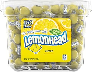 LEMONHEAD Hard Lemon Candy, Individually Wrapped, 40.5 oz, 150 Ct | Tangy sweet lemon hard candy, real lemon juice, individually wrapped, bulk, party, sharing