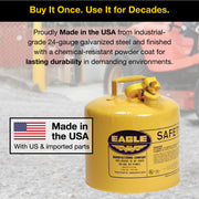 5 Gallon Type I Yellow Safety Gas Can for Diesel by Eagle – 5 Gallon, 5.0 gallons, Metal, Yellow, Model UI50SY