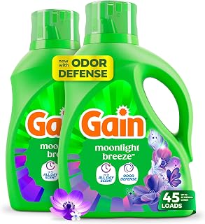 Gain Liquid Laundry Detergent with Odor Defense, Moonlight Breeze Scent, Laundry Soap For HE Washing Machines, 60 fl oz, 45 Loads, Pack of 2 (Packaging May Vary)