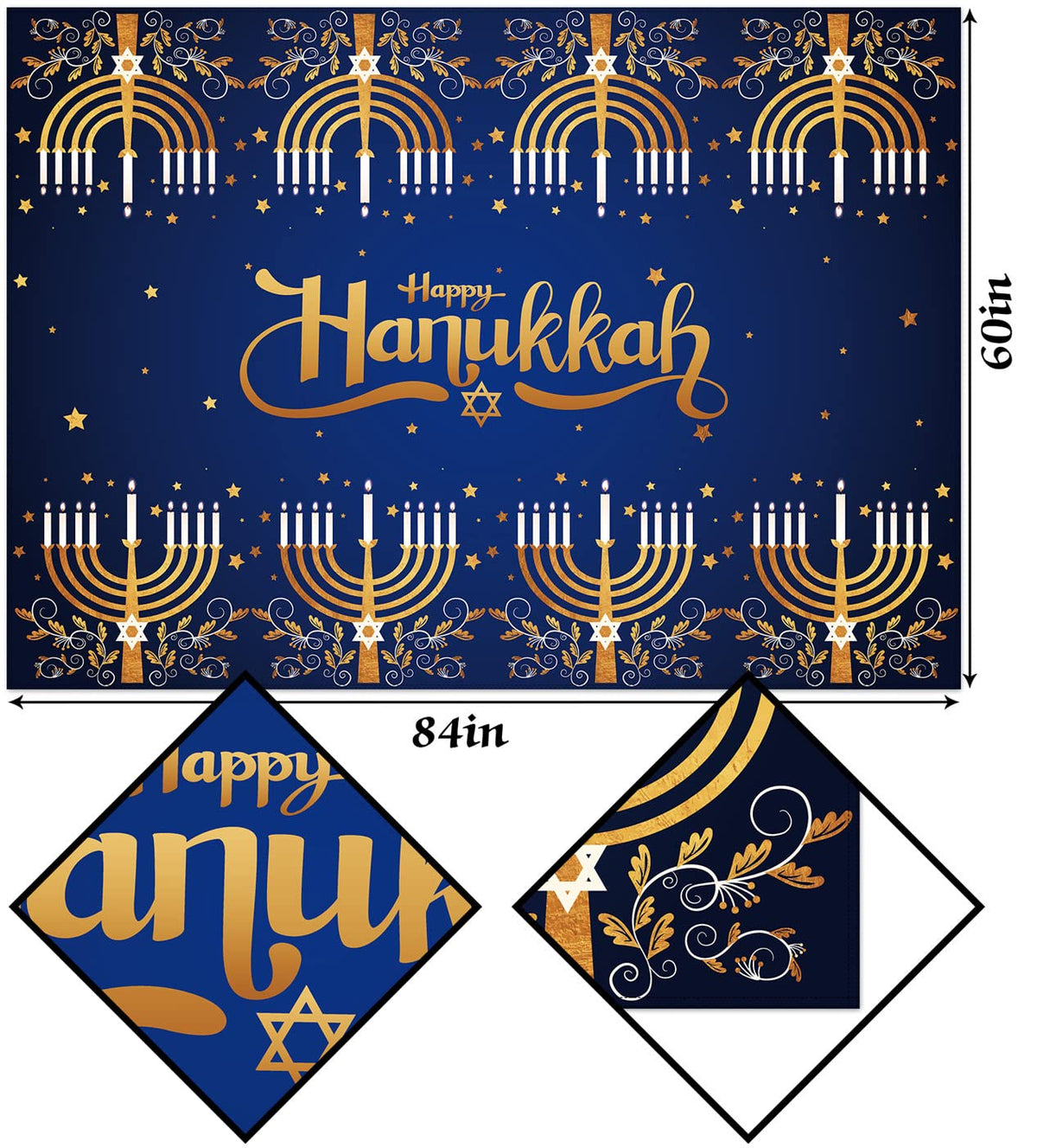 Hafangry Hanukkah Tablecloth, Menorah Design, 60 x 84 Inch