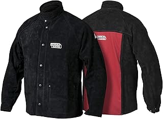 Lincoln Electric Heavy Duty Leather Welding Jacket | Ideal for High Amperage or Out of Position Welding | Medium | K2989-M,Black/Red