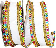 Reliant Ribbon 93923W-030-40D Beaded Candy Edge Deluxe Wired Edge Ribbon, 2-1/2 Inch X 5 Yards, White