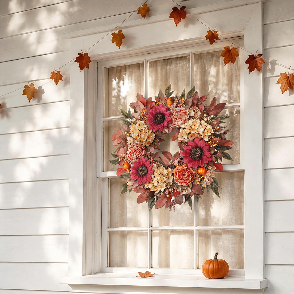 Glidlion Artificial Fall Wreath, 24 Inch Diameter, Orange