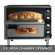 Pizza Oven with Independent Double-Deck & 14" Pizza Deck by Waring – Double Deck - Dual Chamber, 137.2 cubic_inches, Ceramic, Silver, Model WPO350