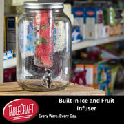2 Gallon Mason Jar Glass Beverage Dispenser, 7.75" x 10.25" x 12.25", Includes Chrome Plated Faucet, Ice Corer, Infuser, Black Chalkboard Necklace, Ideal for Parties by Tablecraft