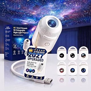 2027 Upgraded Hd Smart Dynamic 5d Holographic Night Light Projector - Plug and Play Hd Star Projector, 360° Adjustable Hd Galaxy and Ocean Projector for Bedroom Ceiling，24 Projection Films (6)