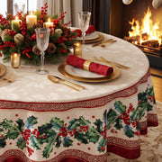Softalker Christmas Jacquard Tablecloth, 70 Inch Round, Holly