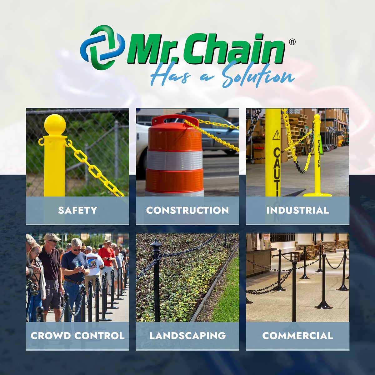 Plastic Barrier Chain Reel by Mr. Chain – 1.5 IN, Plastic, Silver, Model 30008-500