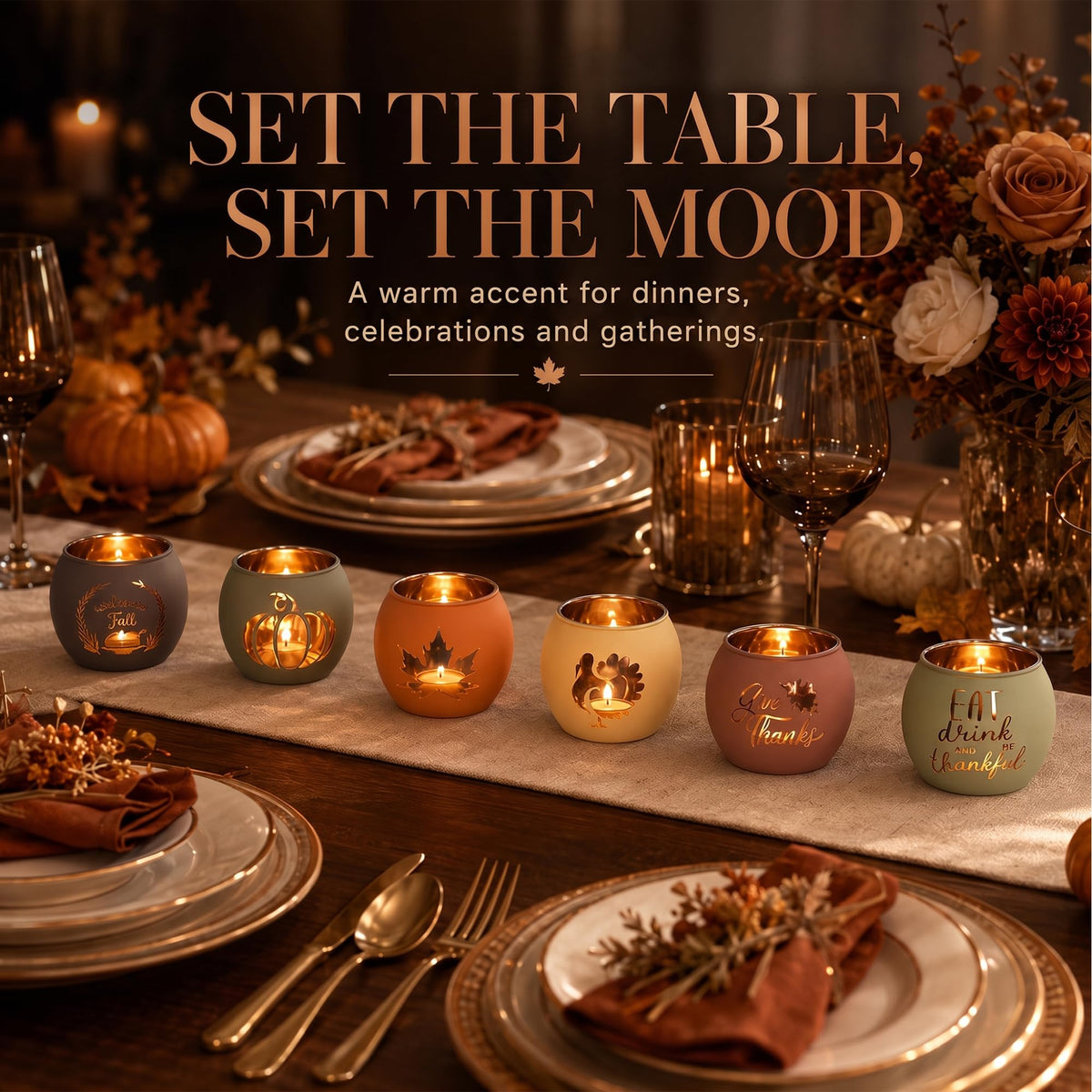 Ysnn Fall Candle Holders, Set of 6, Frosted Glass