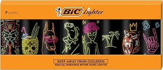 BIC Maxi Pocket Lighter, Neon Series, 8 Count Pack for Candles, Firepits