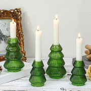 Leinuosen Glass Candlestick Set, Tree Shape, Green, 4 Pieces