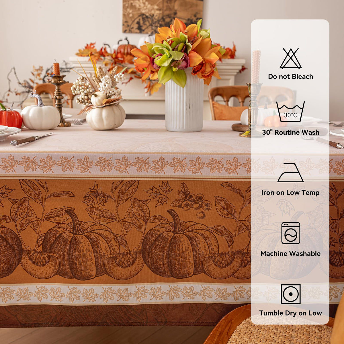 Romanstile Thanksgiving Tablecloth, 60 x 84 Inch Rectangle, Linepumpkin