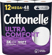 Cottonelle Ultra Comfort Toilet Paper, Strong Toilet Tissue, 12 Mega Rolls (12 Mega Rolls = 48 Regular Rolls), 268 Sheets per Roll, Packaging May Vary